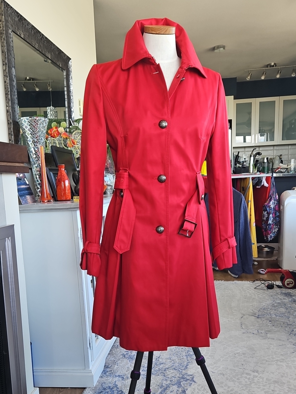 Laundry By Shelli Segal Red Trench Coat with Belted Waist- Medium
